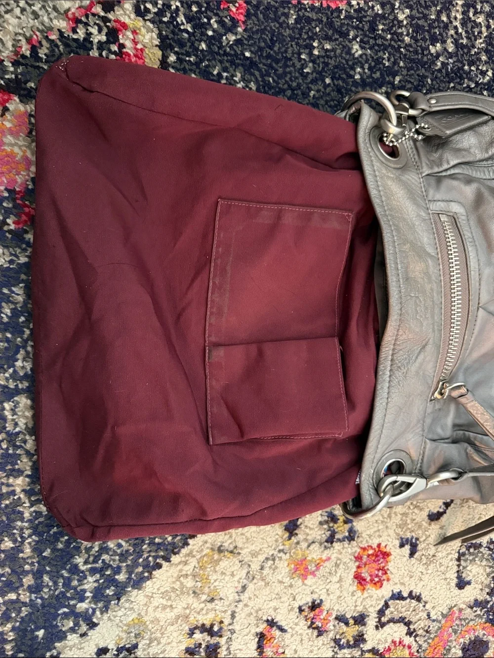 COACH Metallic Gray Leather Shoulder Bag